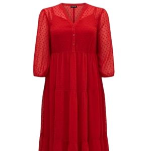 NWT Torrid Red Chiffon Midi Dress 3/4 Sleeves Size 0